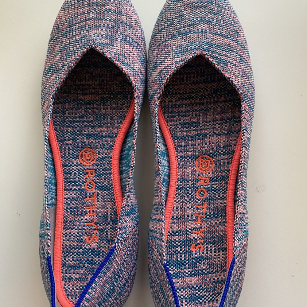 Rothy's The Flat in blue/pink